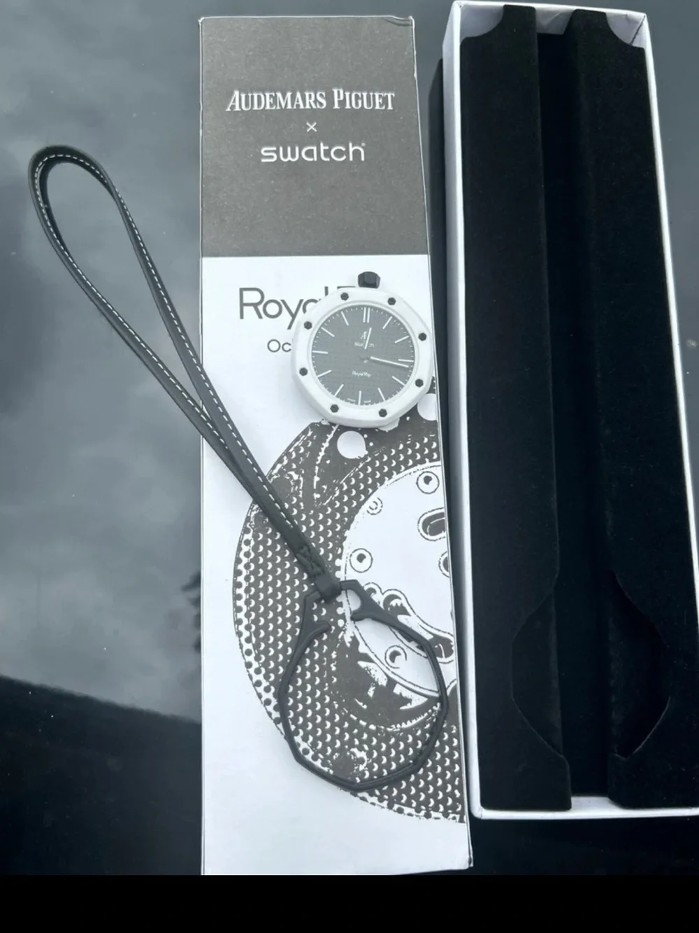 Swatch Black Dial Pocket Watch with White Bezel